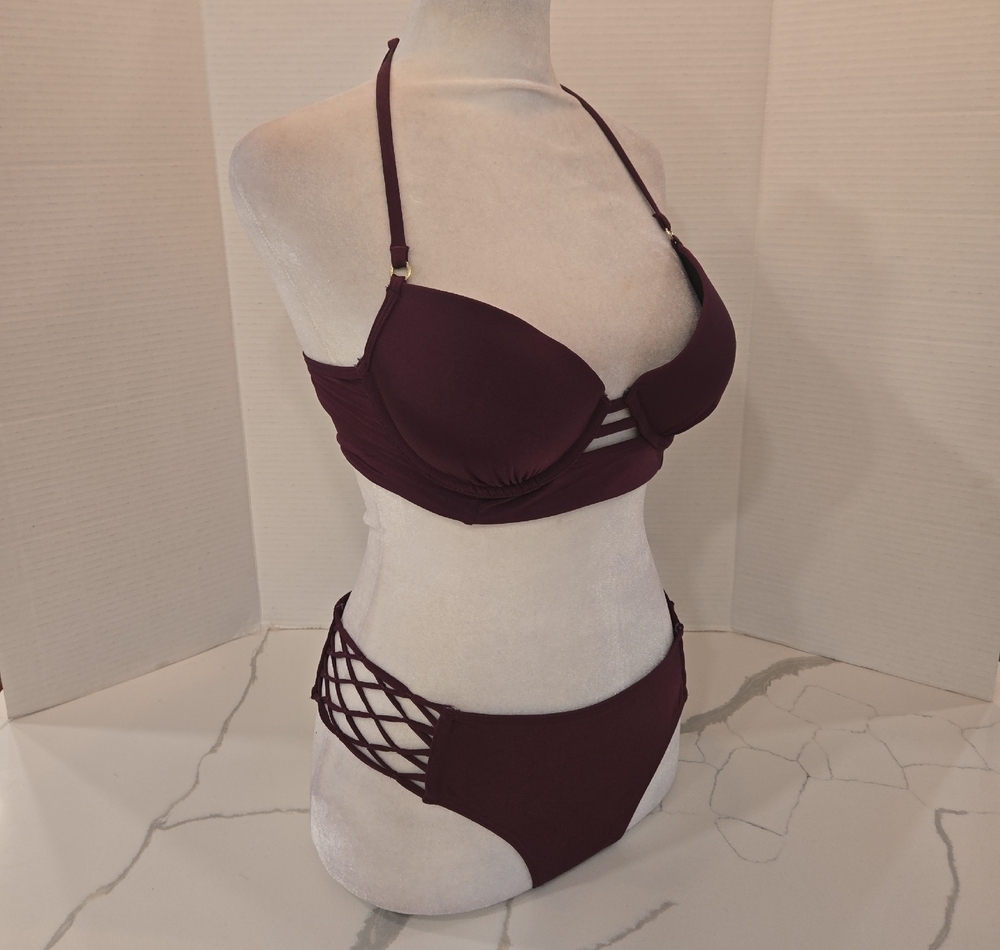 Abercrombie & Fitch Burgundy Criss Cross Bikini Two Piece Set Medium